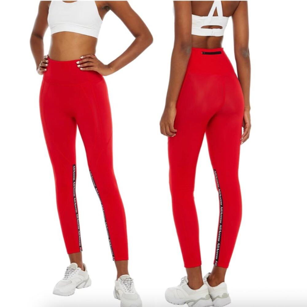 All Access Red Polar Fleece Headliner Jacquard-Trimmed High Rise Leggings